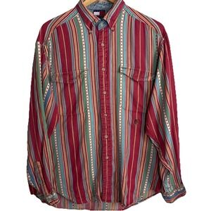 Vintage 90s Tommy Hilfiger Button Down Shirt Men Large Southwestern Aztec Cowboy